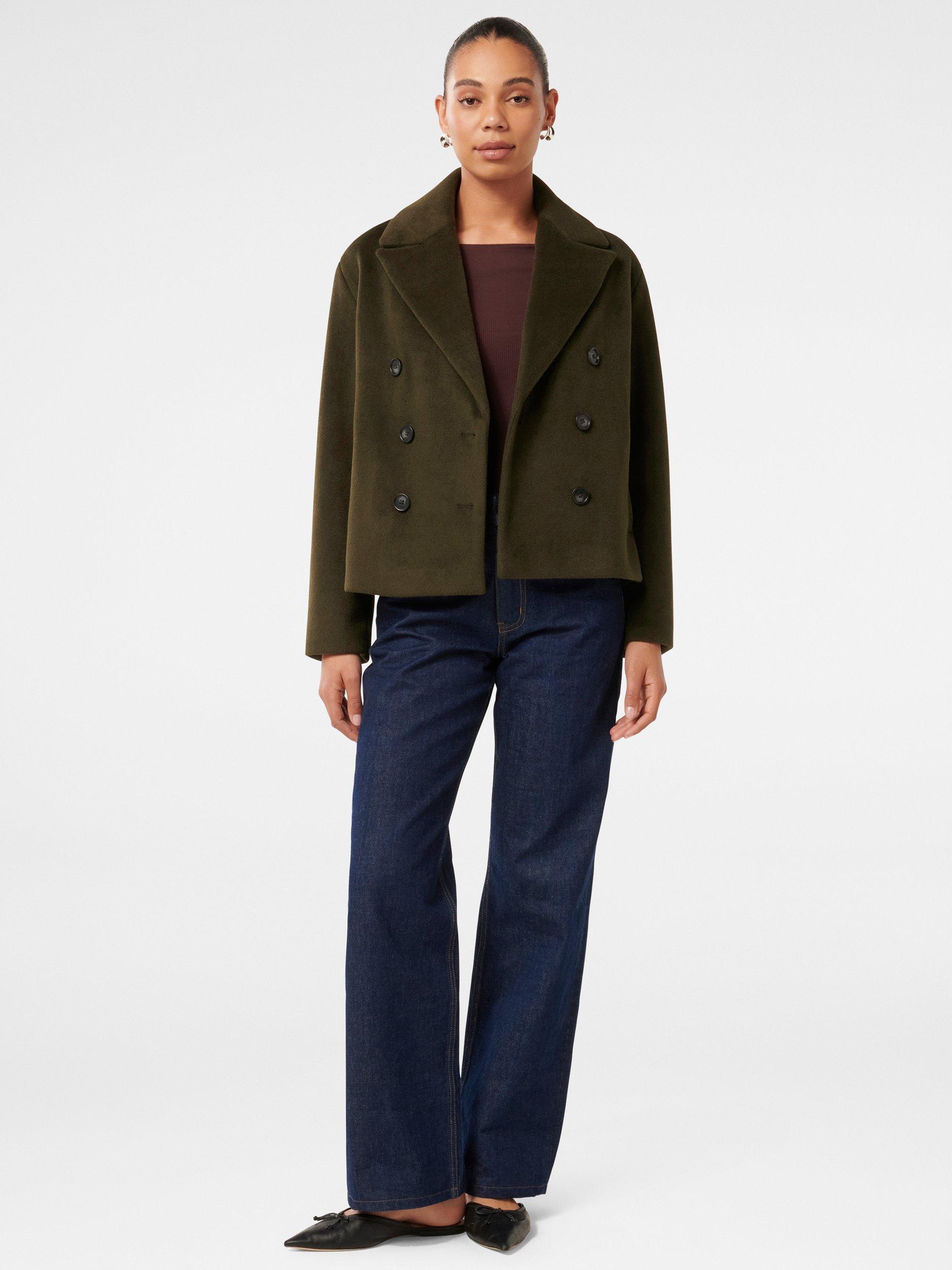Product image 1 of 5, which shows Forever New Khloe Double Breasted Peacoat, Dark Khaki, 4