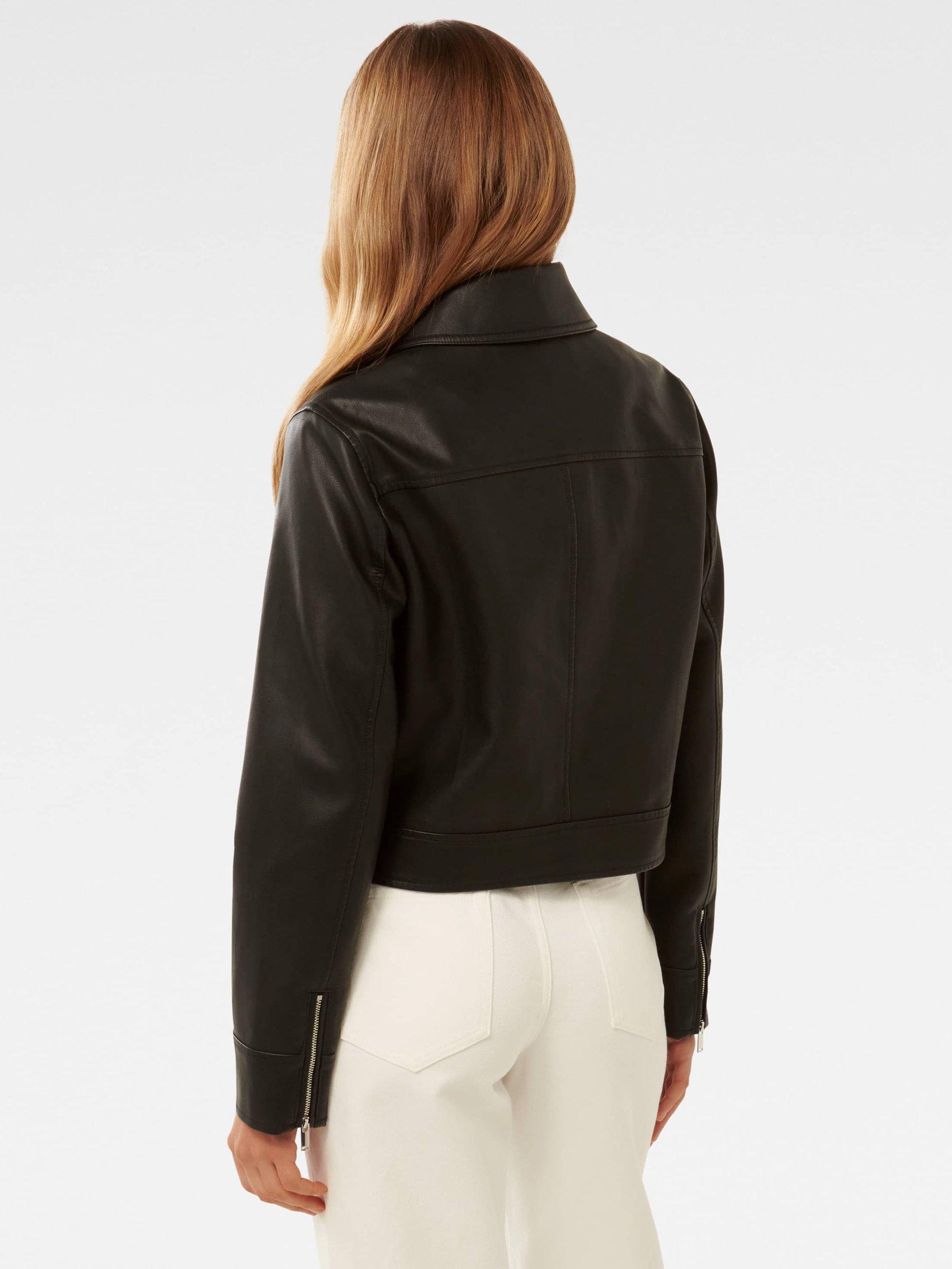 Product image 2 of 5, which shows Forever New Larissa Top Collar Faux Leather Jacket, Black, 4