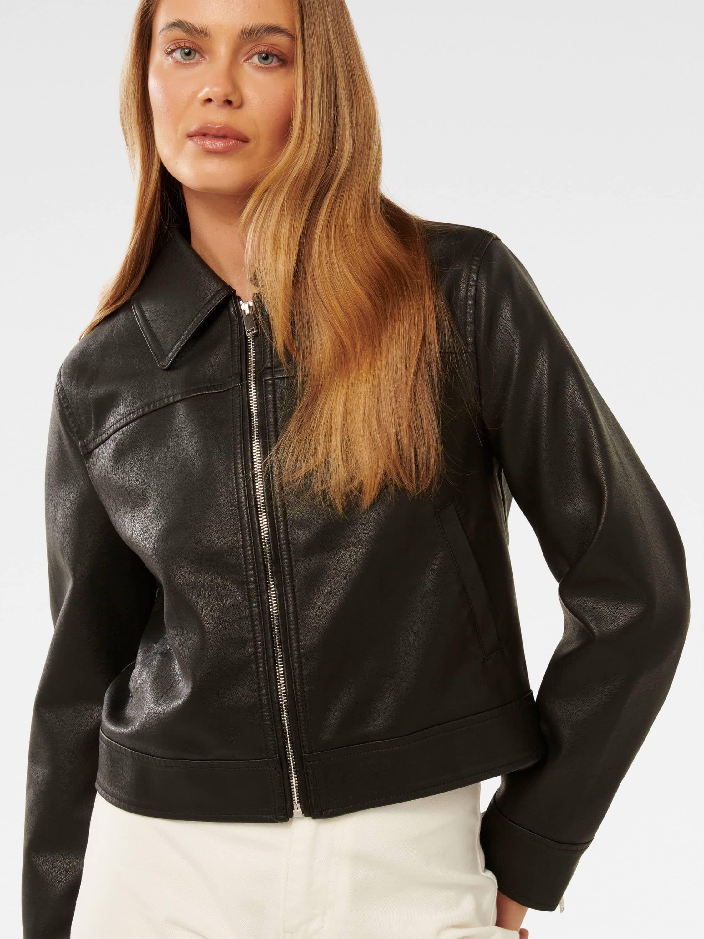 Product image 4 of 5, which shows Forever New Larissa Top Collar Faux Leather Jacket, Black, 4