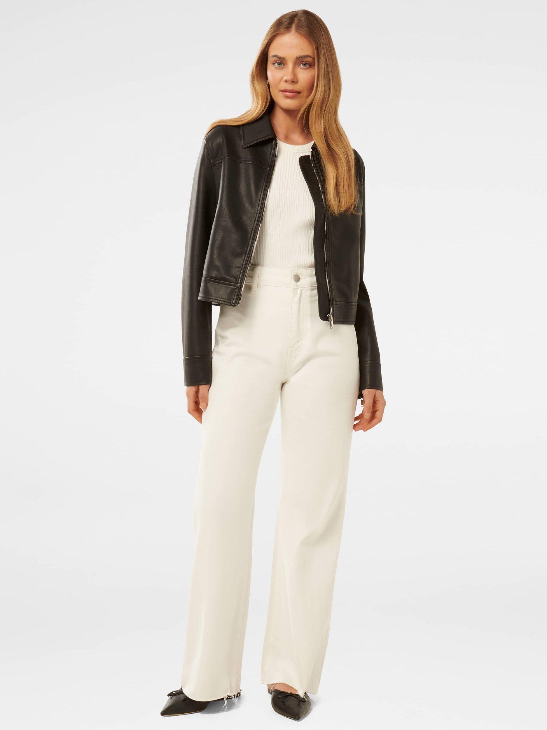 Product image 5 of 5, which shows Forever New Larissa Top Collar Faux Leather Jacket, Black, 4