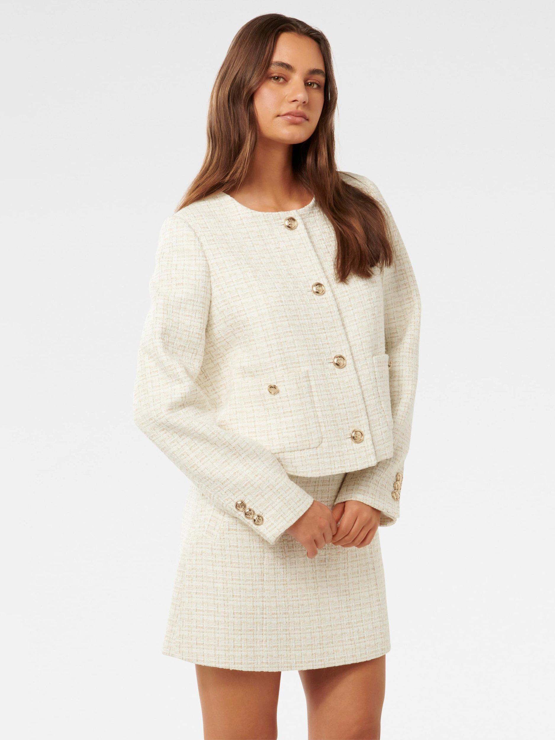 Product image 3 of 5, which shows Forever New Linda Boucle Jacket, White/Gold Suit, 4