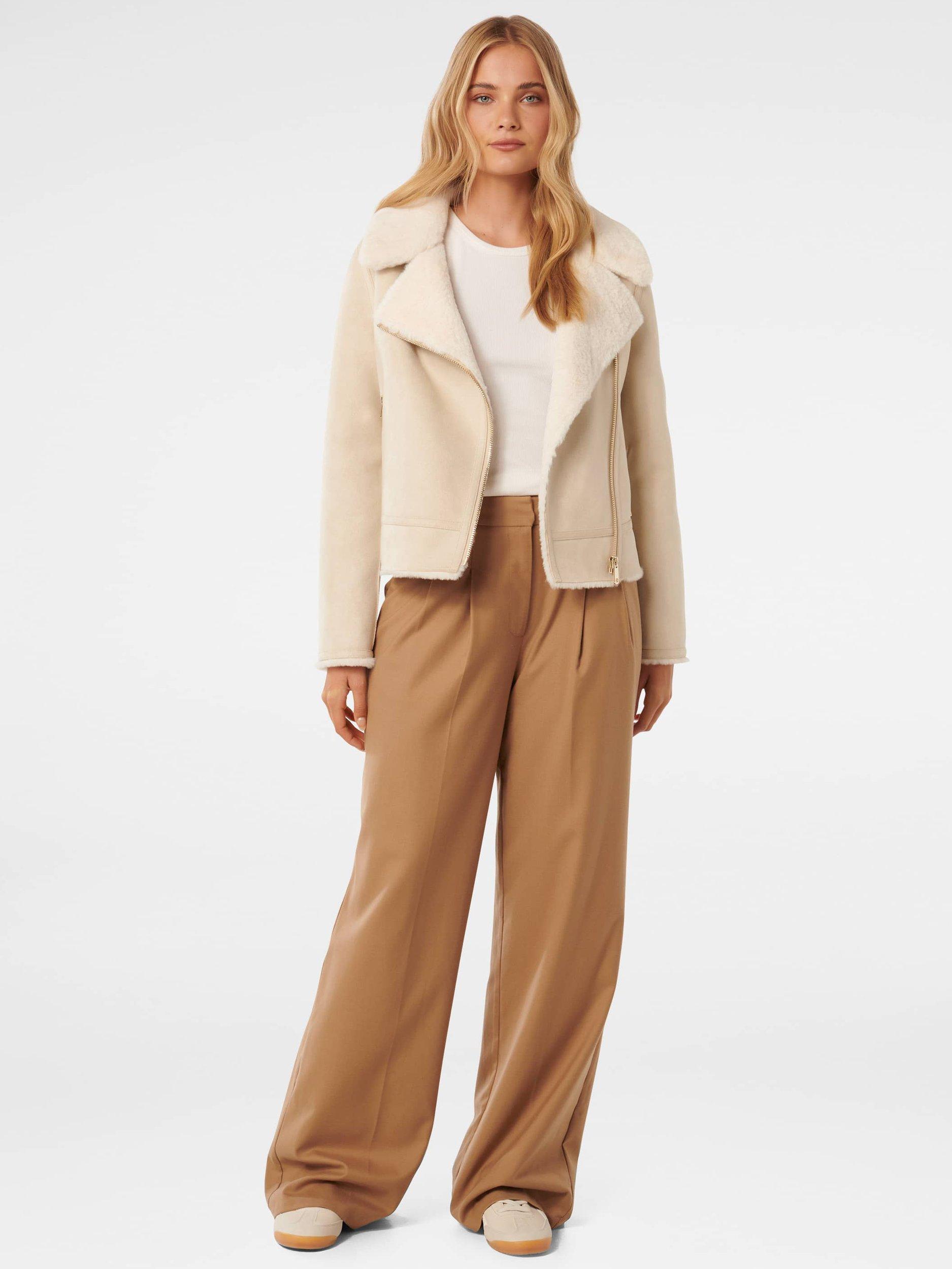 Product image 1 of 5, which shows Forever New Montana Faux Fur Aviator Jacket, Cream, 4