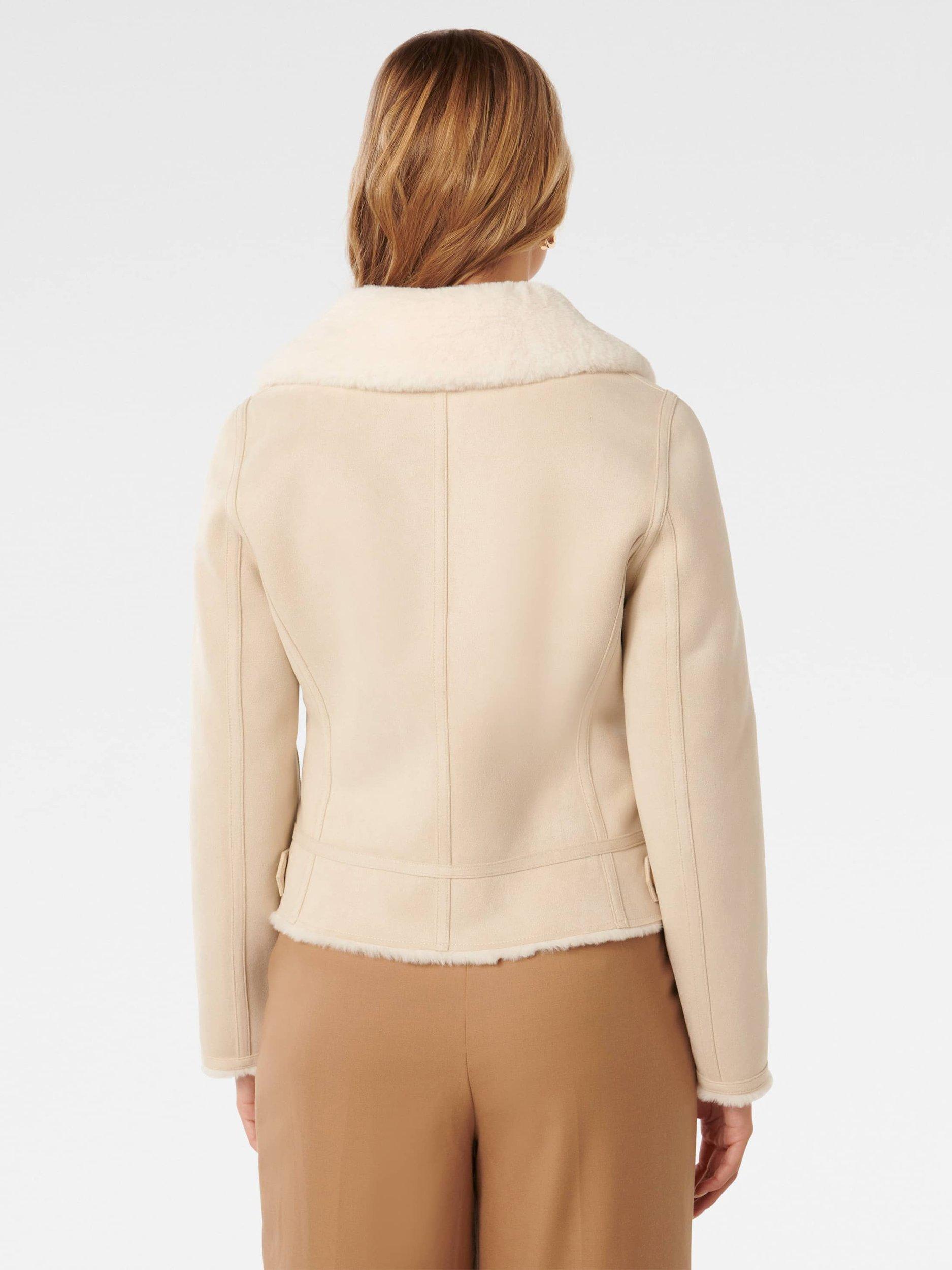 Product image 2 of 5, which shows Forever New Montana Faux Fur Aviator Jacket, Cream, 4
