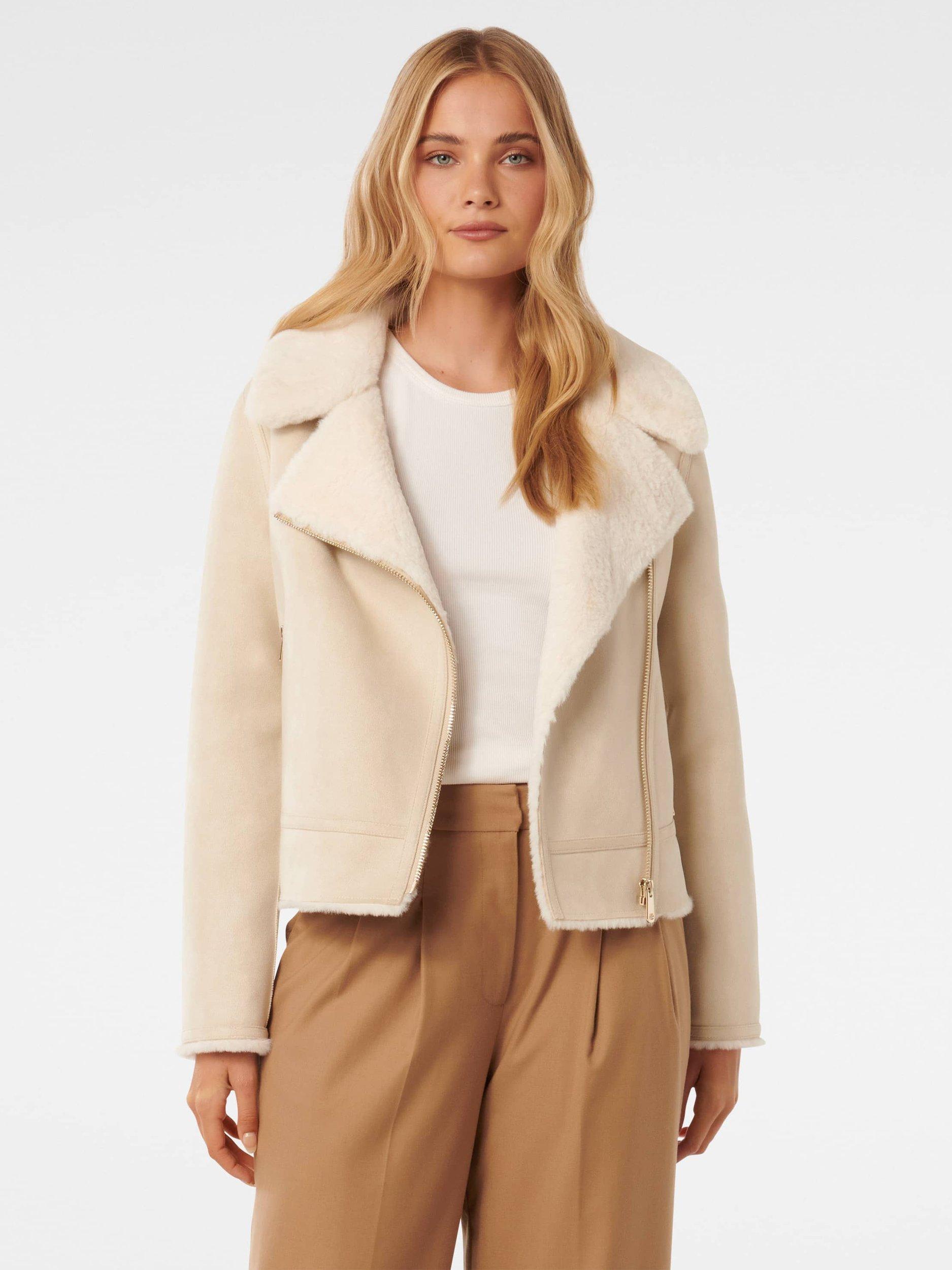 Product image 5 of 5, which shows Forever New Montana Faux Fur Aviator Jacket, Cream, 4