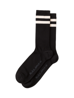 Nudie Jeans Amussdon Striped Sport Socks, One Size, Black, Black/White