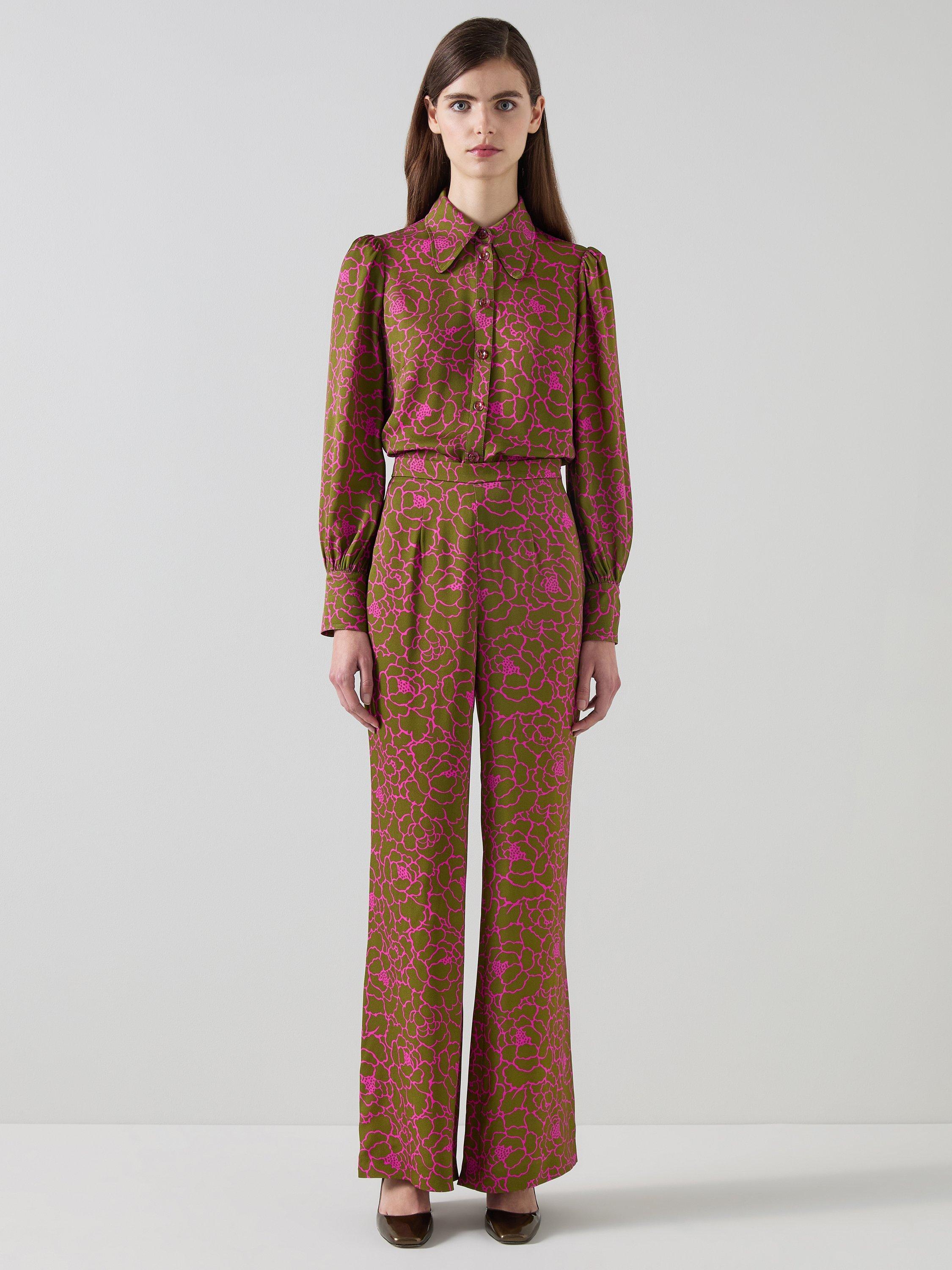 L.K.Bennett Sonya Floral Shirt, Olive/Magenta
