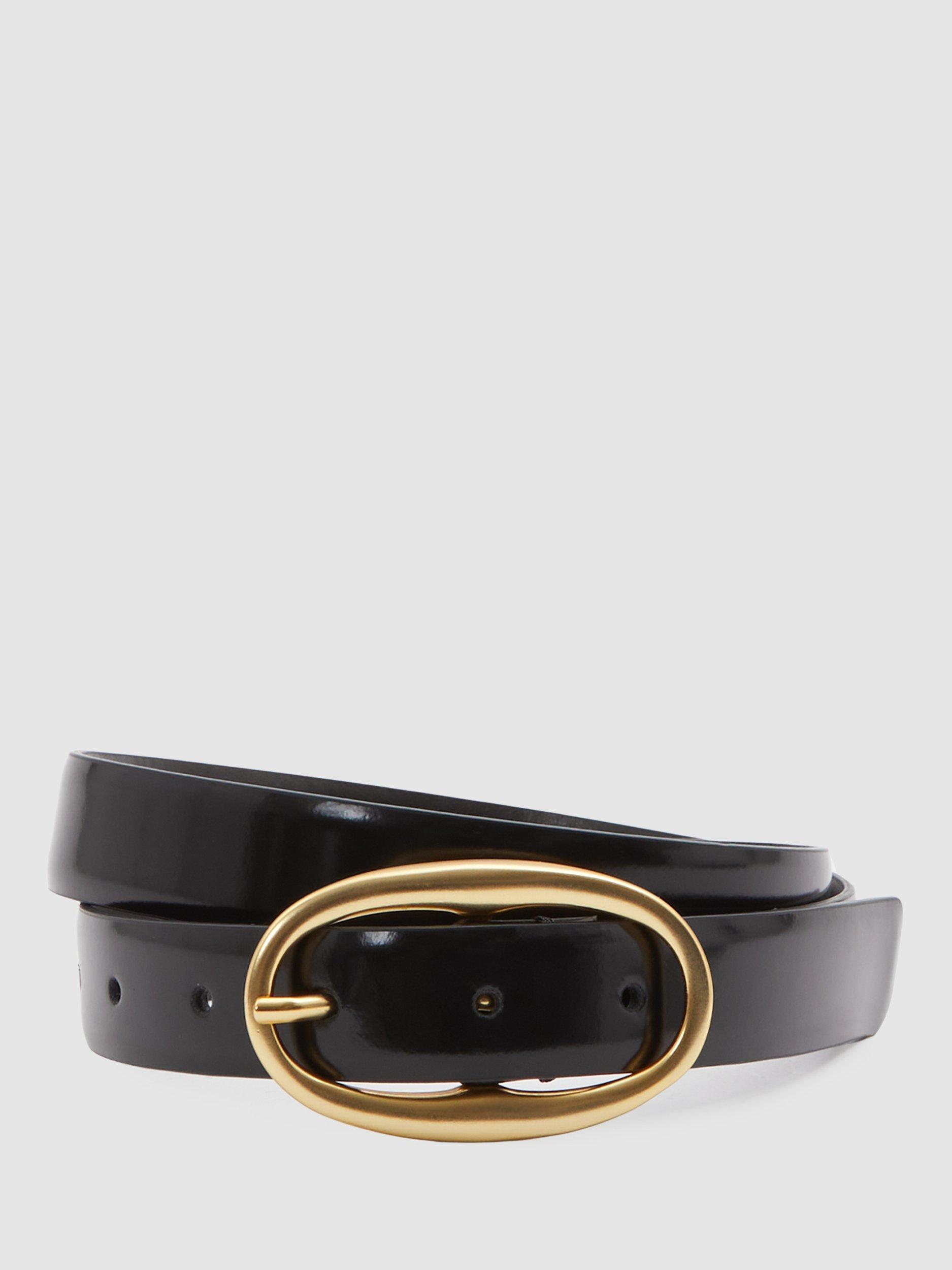 Reiss Drew Patent Leather Oval Buckle Belt, Black