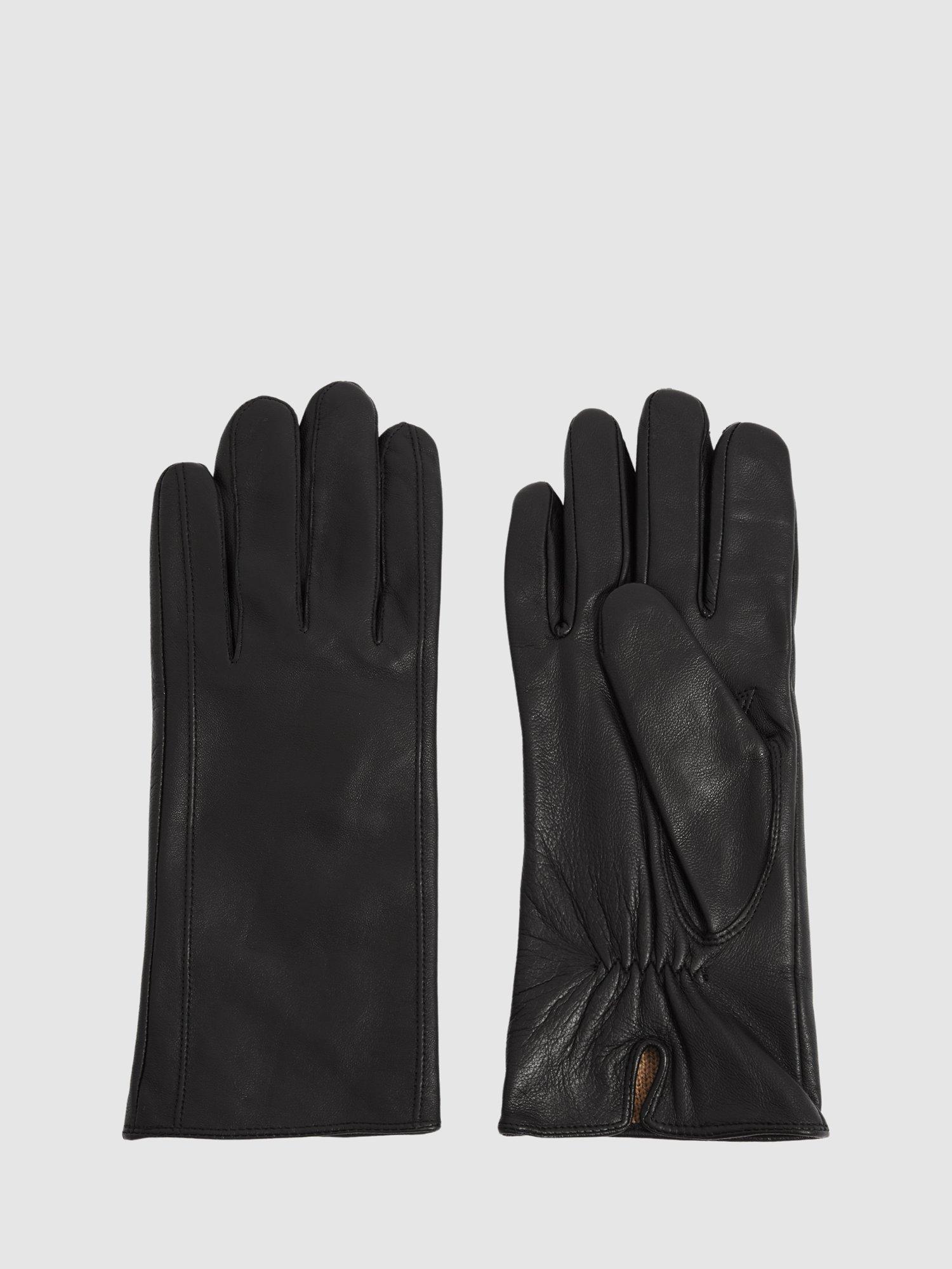 Product image 1 of 2, which shows Reiss Giselle Leather Gloves, Black, S-M