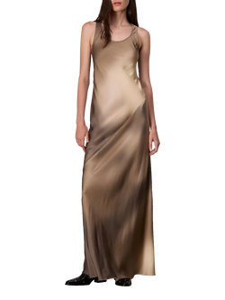 rag & bone Daisy Satin Bias Cut Maxi Dress, Brown/Multi, Brwmulti