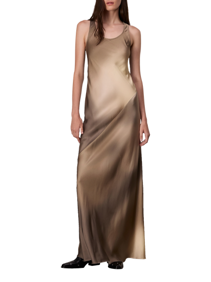 rag & bone Daisy Satin Bias Cut Maxi Dress, Brown/Multi, Brwmulti