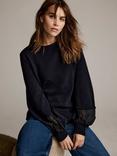 Mint Velvet Woven Sleeve Jumper, Navy