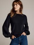 Mint Velvet Woven Sleeve Jumper, Navy