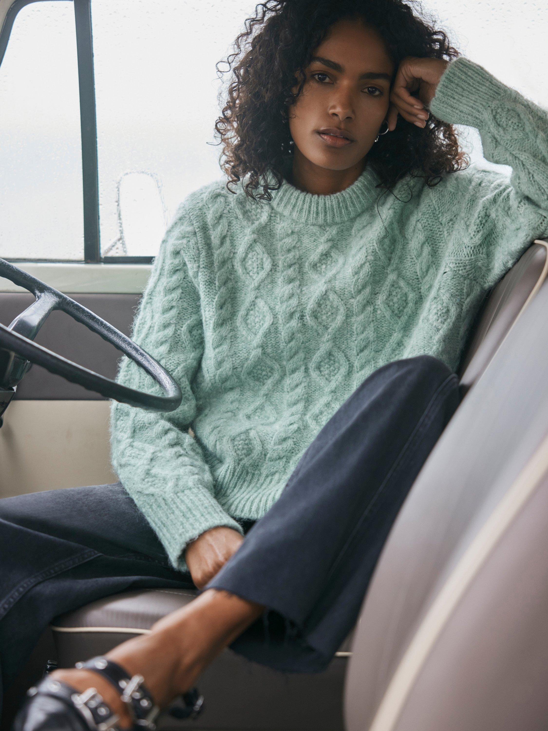Mint Velvet Cable Knit Wool Blend Jumper, Blue