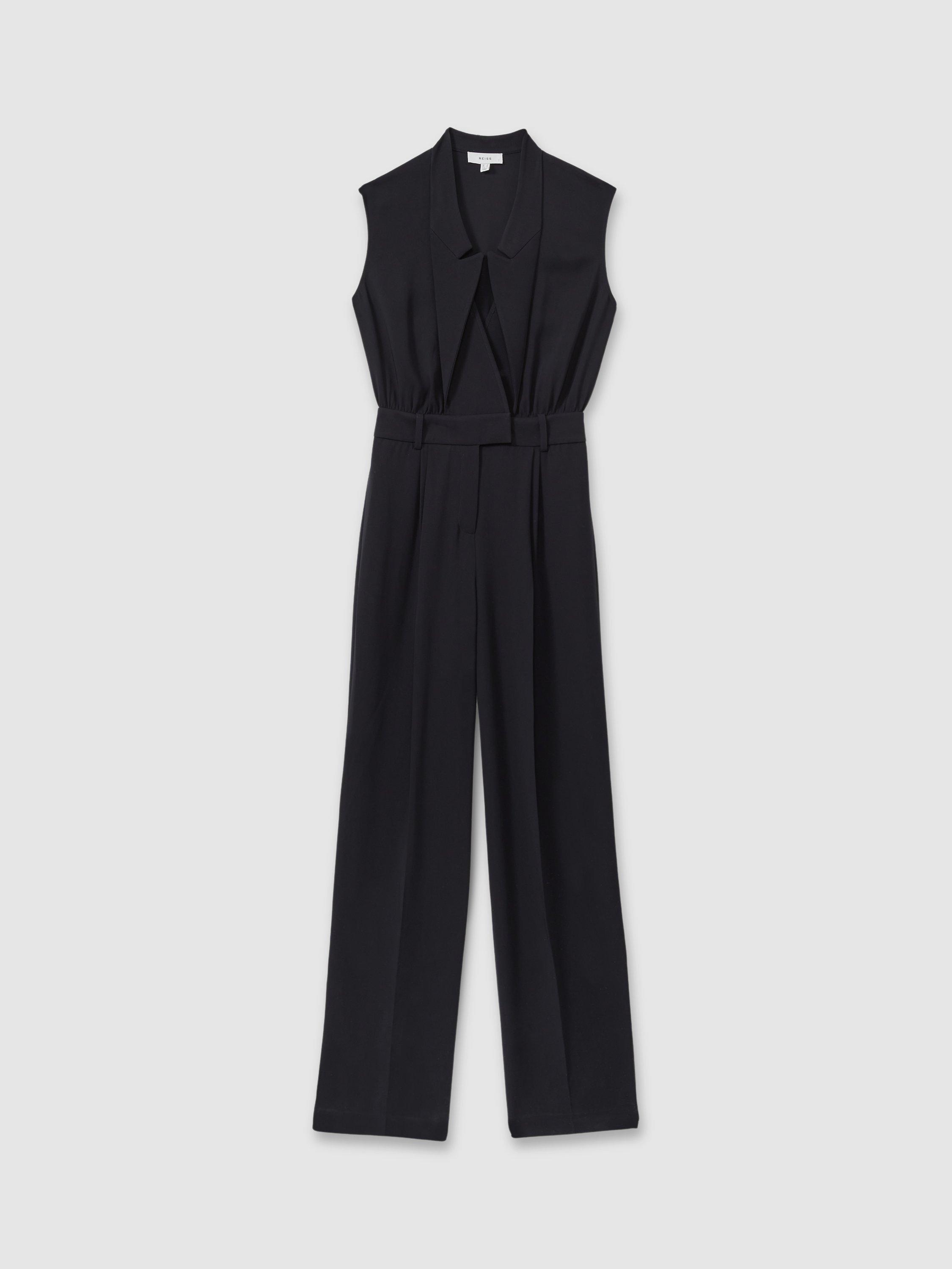 Reiss Sara Tuxedo Pleated Jumpsuit Navy