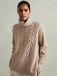 Reiss Carina Wool Cashmere Cable Knit Roll Neck Jumper