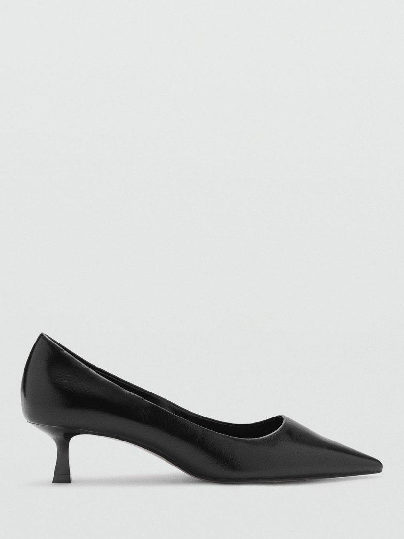 Mango Rocky Kitten Heel Patent Leather Effect Court Shoes, Black