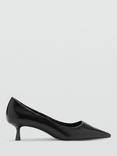 Mango Rockyn Kitten Heel Patent Leather Effect Court Shoes, Black