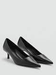 Mango Rockyn Kitten Heel Patent Leather Effect Court Shoes, Black