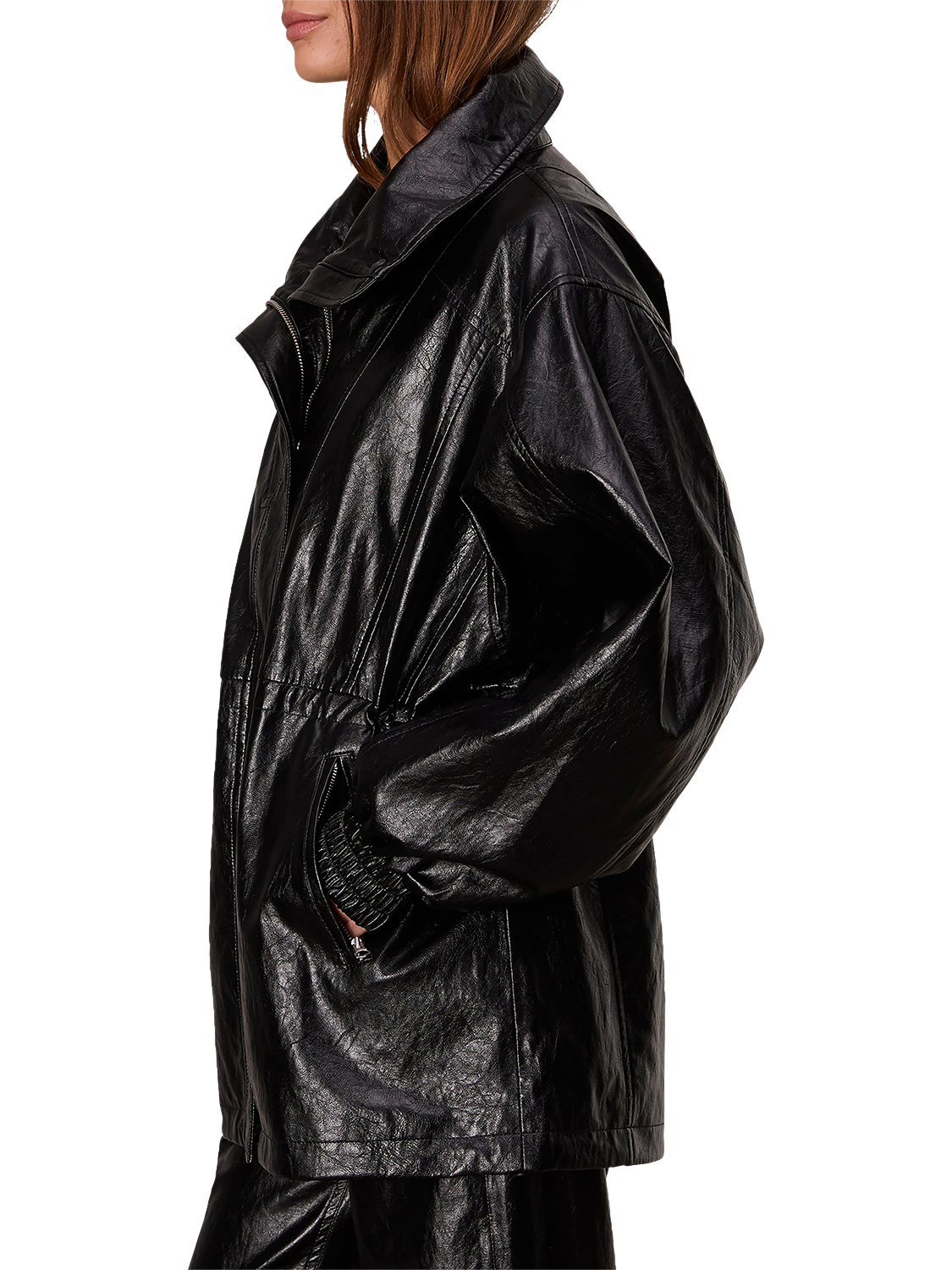 Product image 2 of 5, which shows rag & bone Monica Faux Leather Coat, Black, XXS