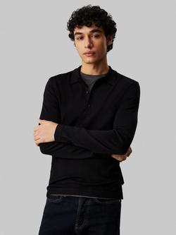 Tommy Hilfiger Wool & Silk Long Sleeve Polo Shirt, Black, Black