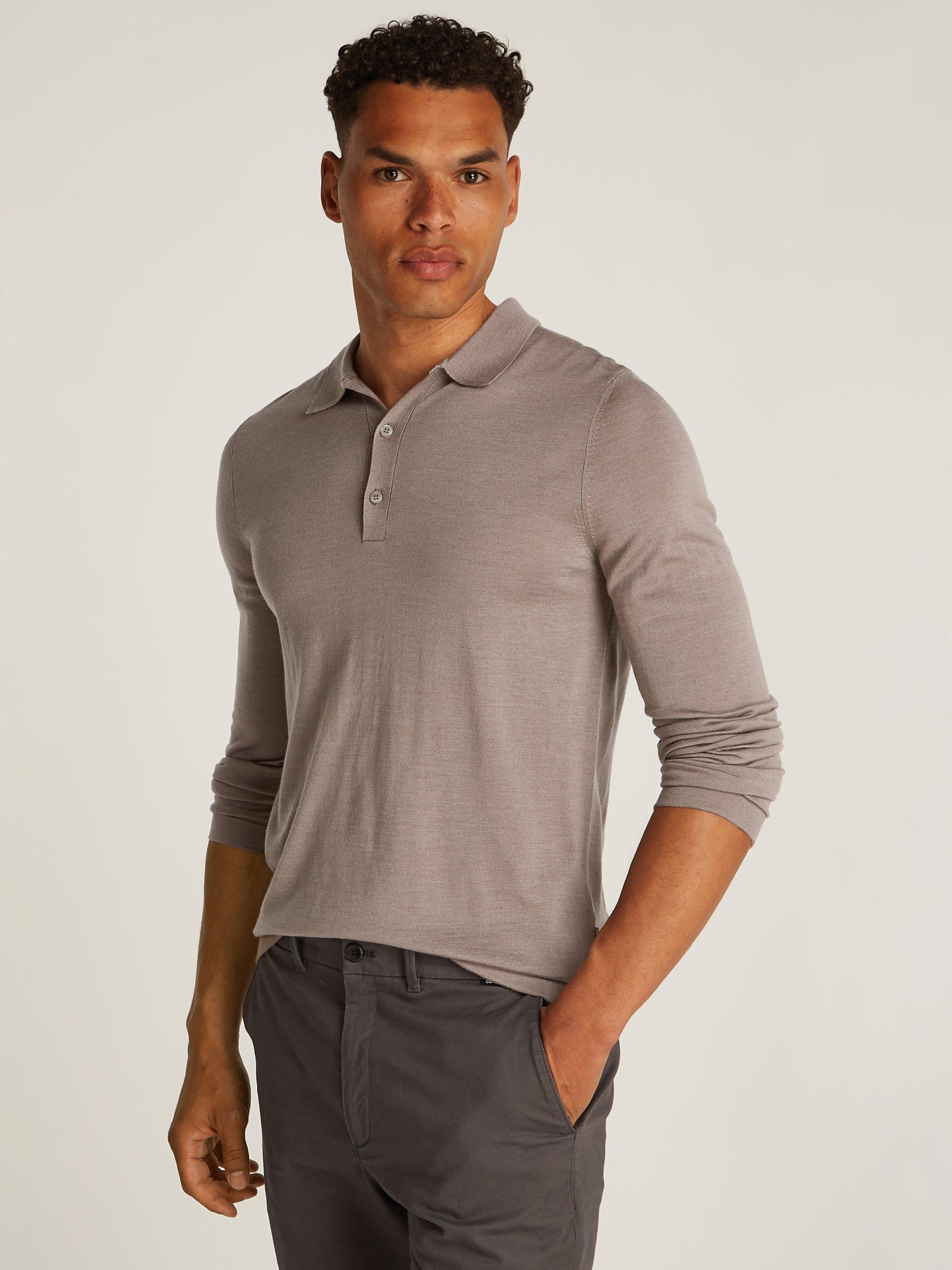 Product image 1 of 6, which shows Tommy Hilfiger Wool Silk Long Sleeve Polo Top, Rock Ridge, S