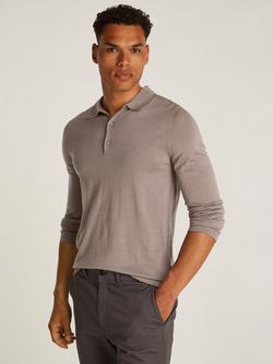 Tommy Hilfiger Wool Silk Long Sleeve Polo Top, Rock Ridge, Rock Ridge