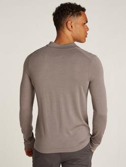 Tommy Hilfiger Wool Silk Long Sleeve Polo Top, Rock Ridge - view 2, Rock Ridge