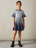 Reiss Kids' Ice Metallic Contrast Ribbed Dress, Silver