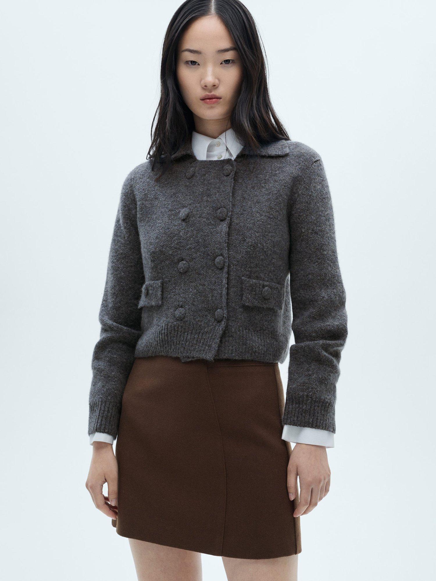 Mango Gala Collar Neck Double Breasted Knit, Grey