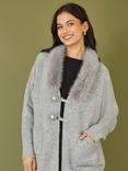 Yumi Detachable Faux Fur Collar Cardigan, Grey