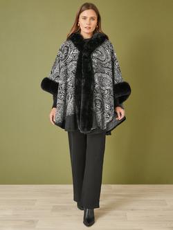 Yumi Paisly Faux Fur Cape, Black - view 2, Black