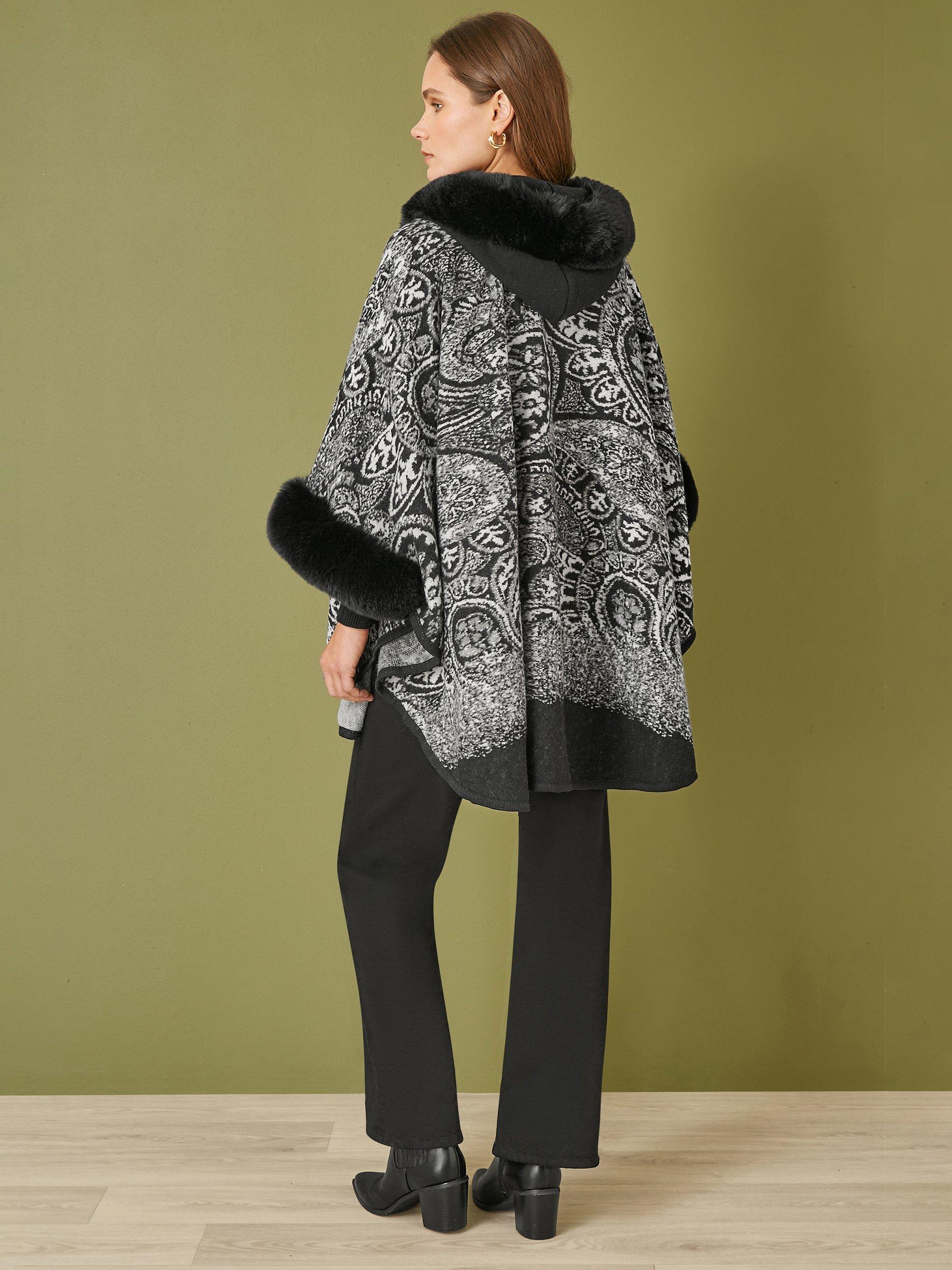Product image 3 of 4, which shows Yumi Paisly Faux Fur Cape, Black, S-M