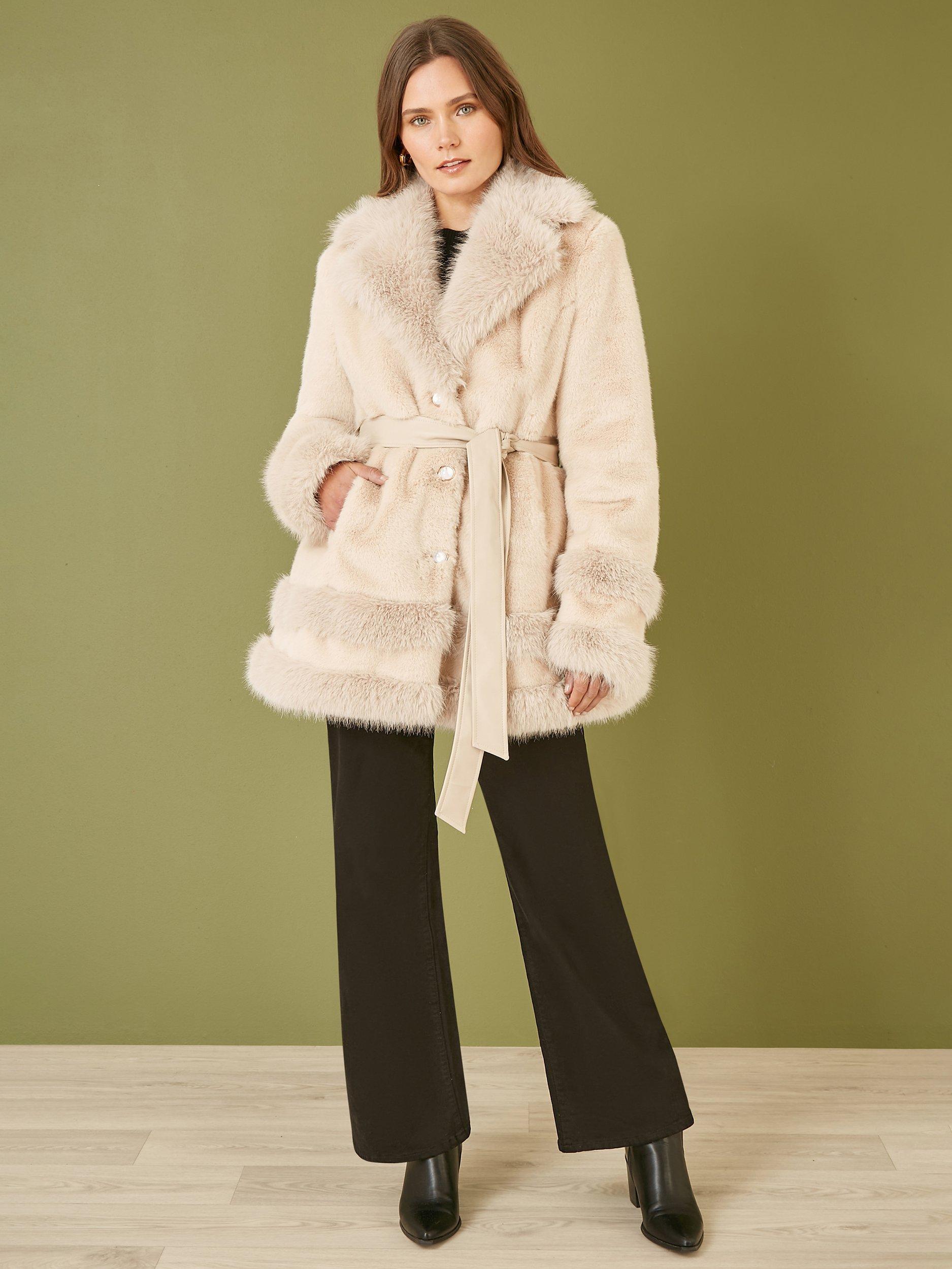 Yumi Swing Faux Fur Coat Cream