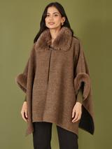 Yumi Faux Fur Trim Cape