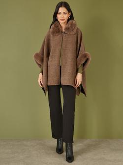 Yumi Faux Fur Trim Cape - view 2, Brown