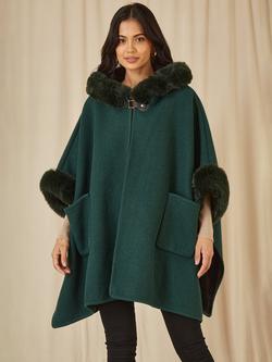 Yumi Faux Fur Trim Cape, Green