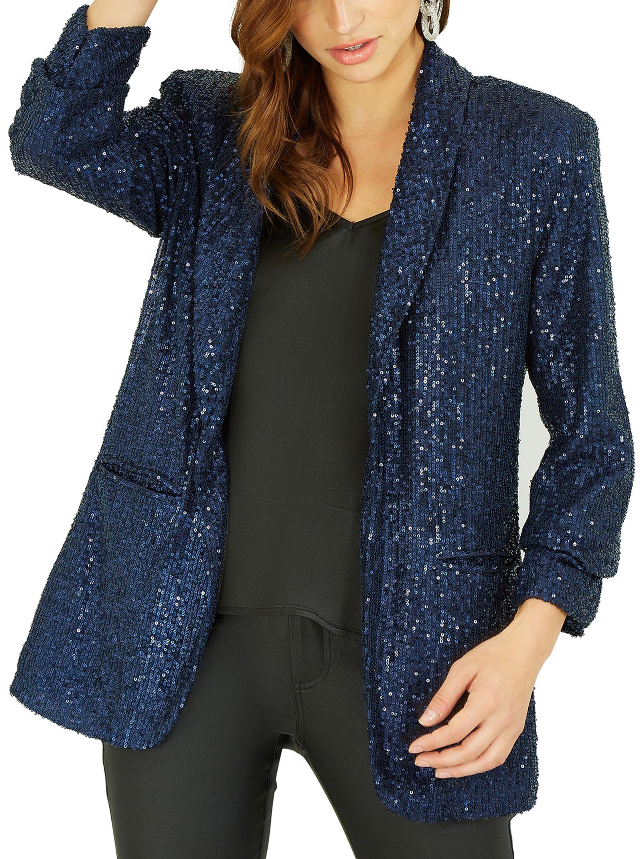 Product image 1 of 5, which shows Yumi Sequin Blazer, Navy, 8