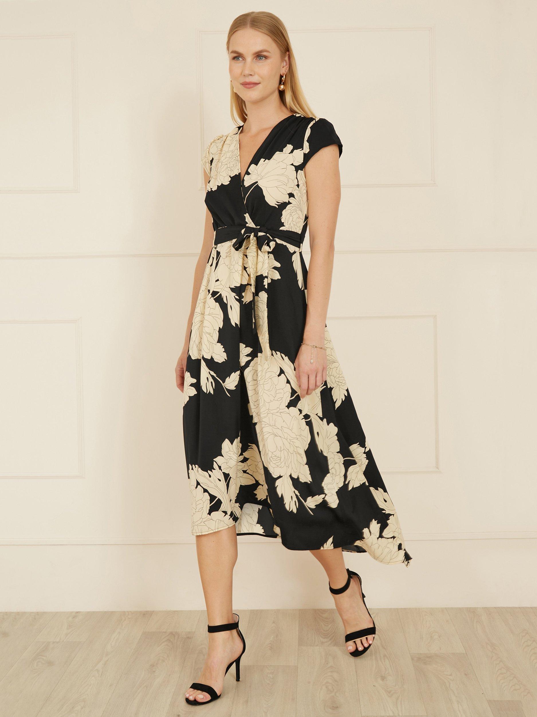 Yumi Blossom Wrap Midi Dress Black Multi