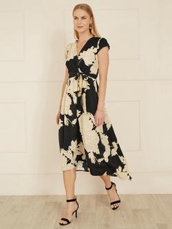 Yumi Blossom Wrap Midi Dress, Black/Multi