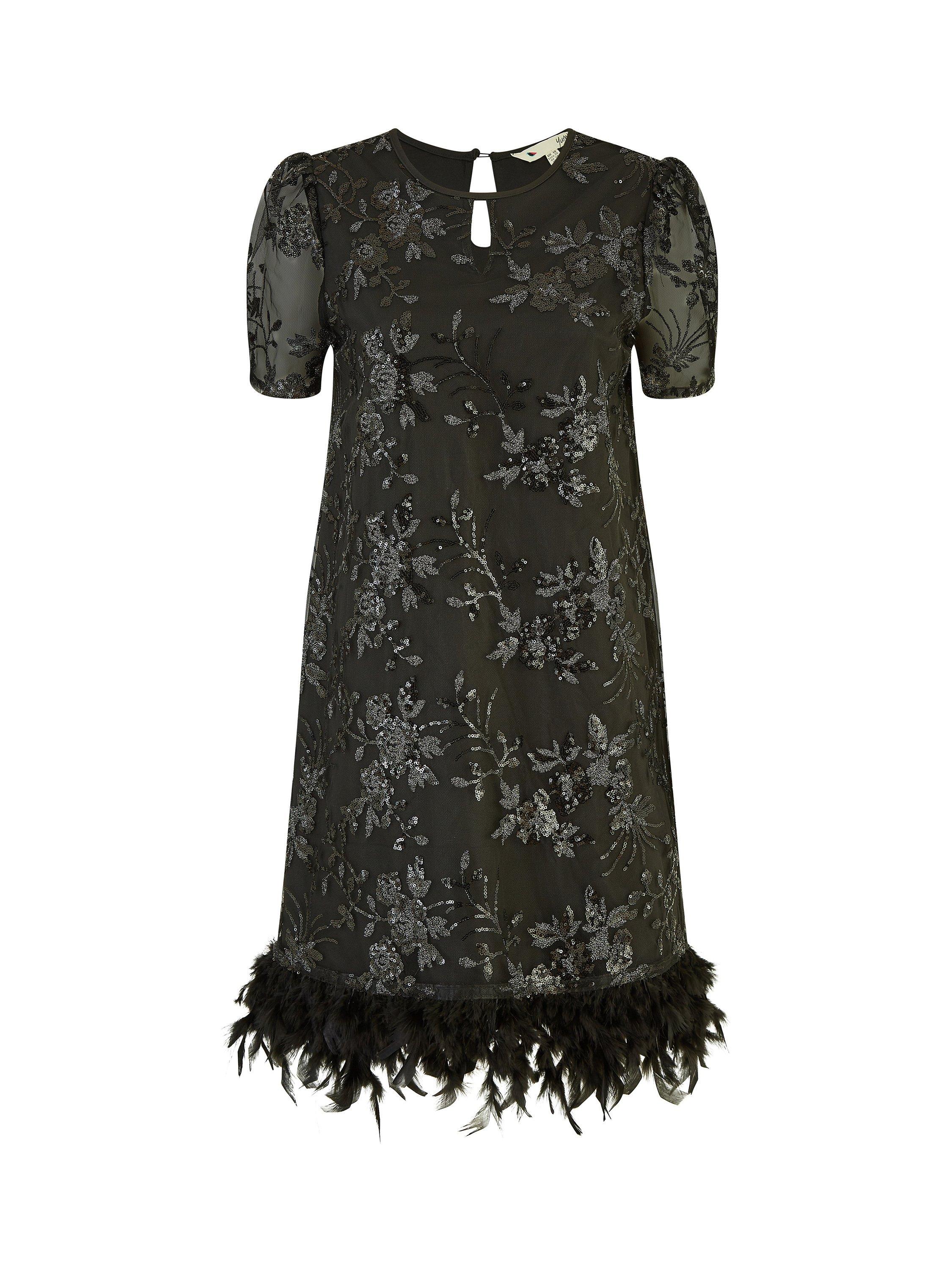 Product image 5 of 5, which shows Yumi Sequin Embroidered Tunic Dress, Black, 8