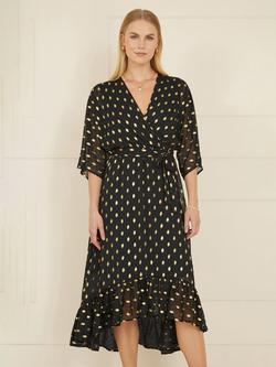 Yumi Foil Print Wrap Midi Dress, Black