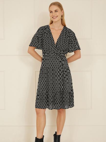 Yumi Geometric Print Mesh Dress, Black - view 2, Black