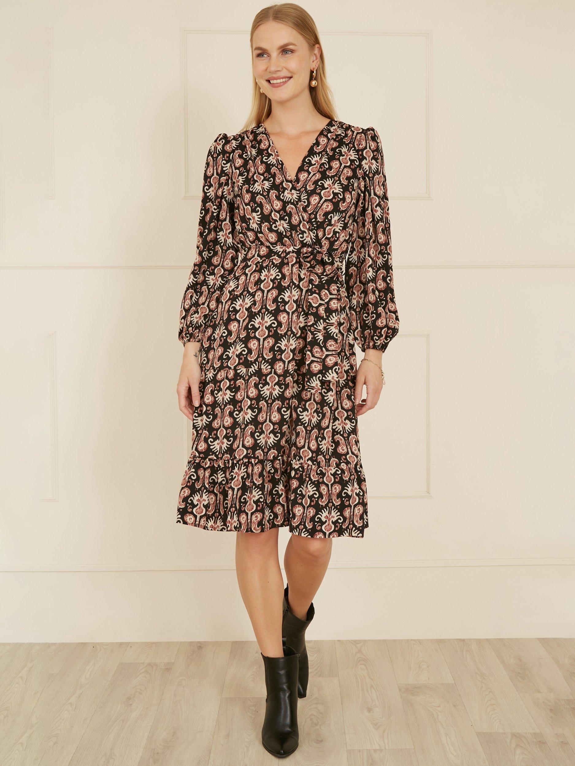 Product image 2 of 3, which shows Yumi Ikat Skater Dress, Black, 8