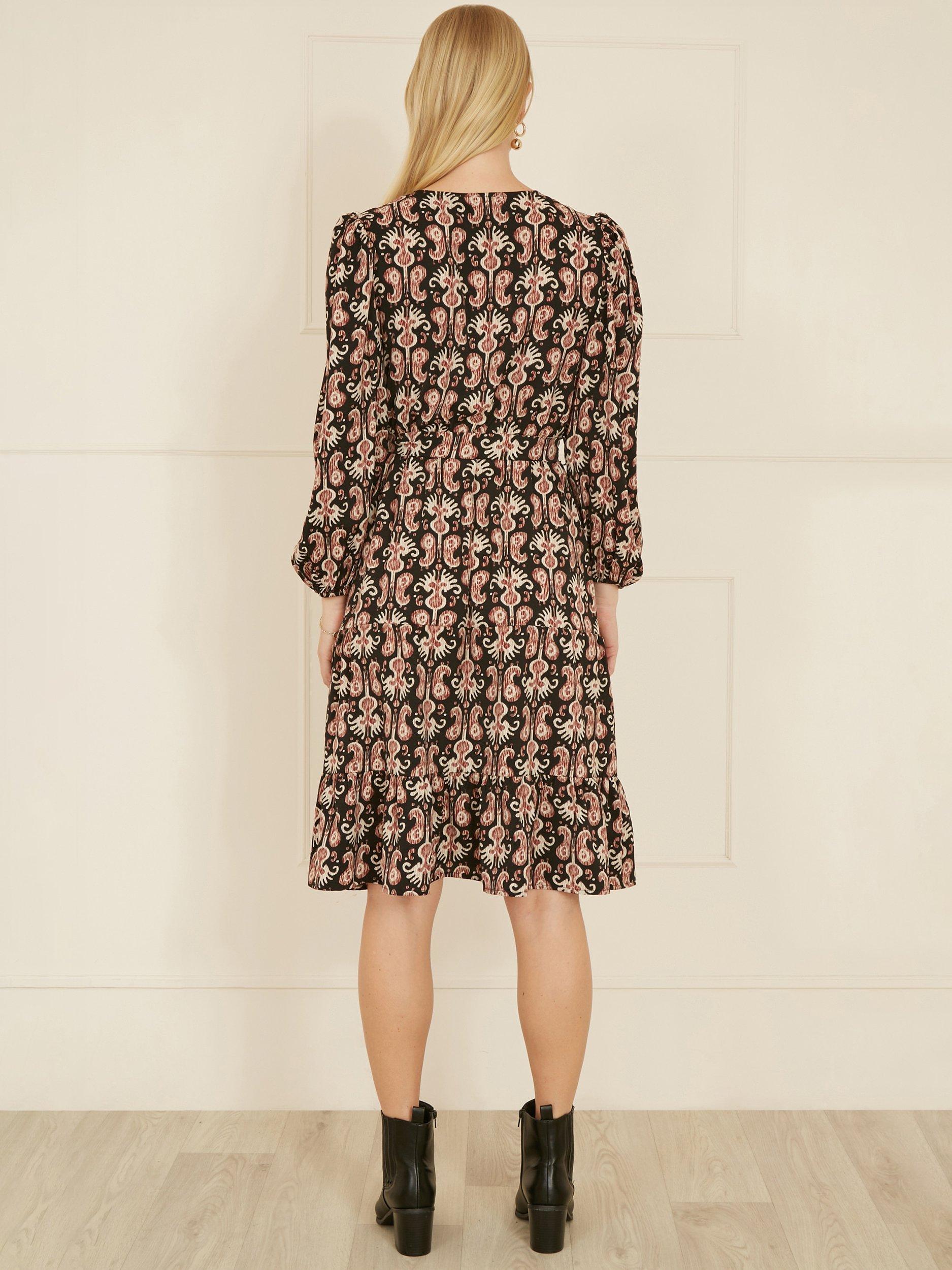 Product image 3 of 3, which shows Yumi Ikat Skater Dress, Black, 8