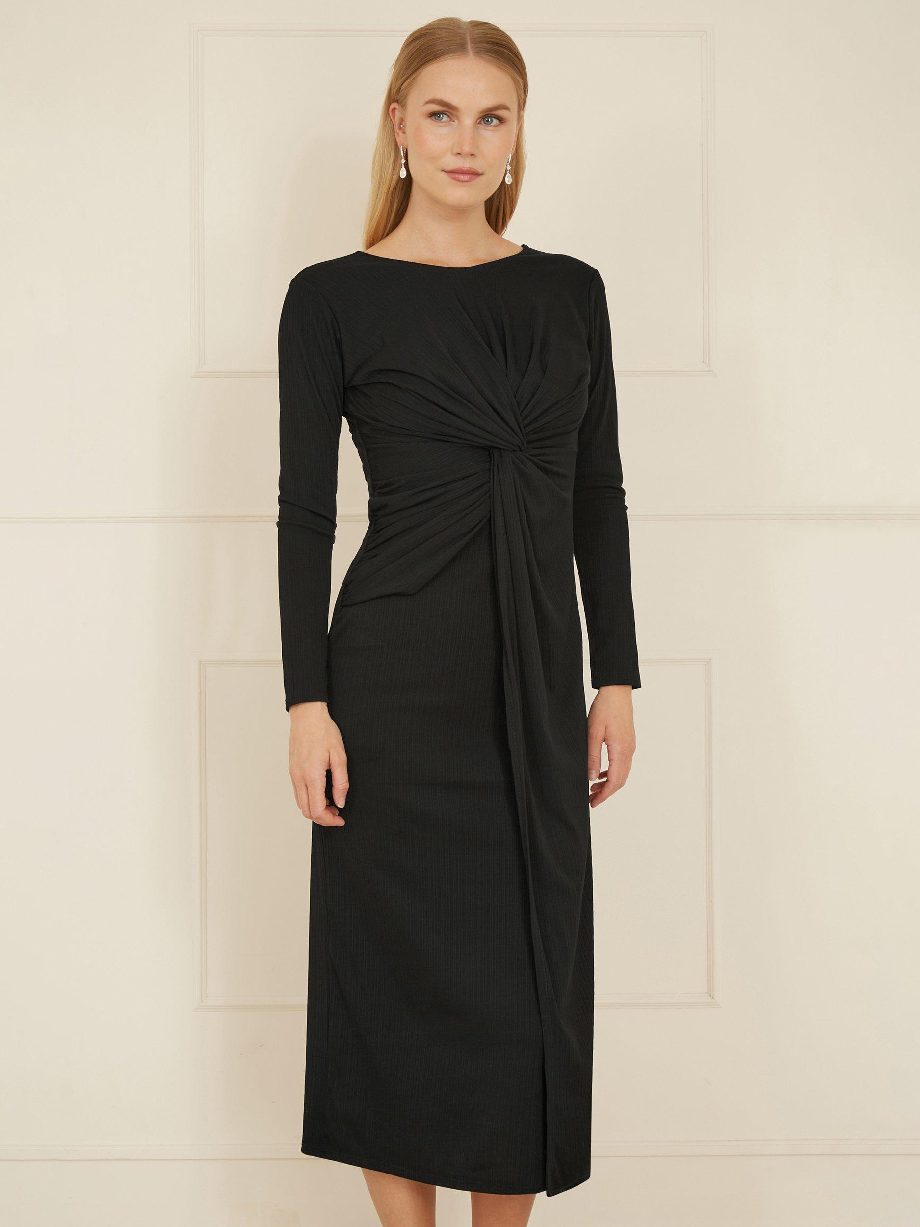 Product image 1 of 4, which shows Yumi Twist Knot Waist Midi Dress, Black, 8