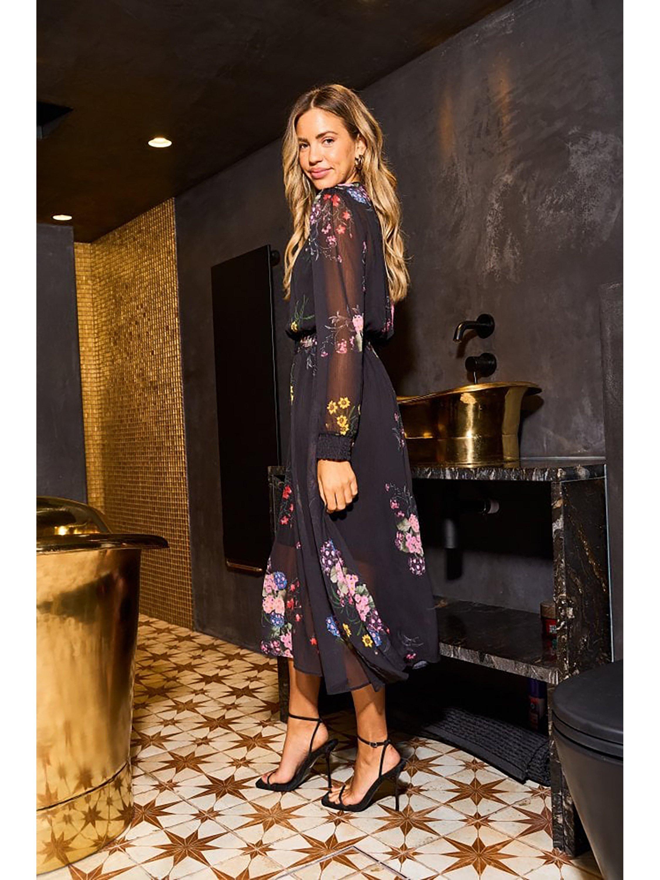 Product image 4 of 5, which shows Yumi Floral Midi Dress, Black, 8