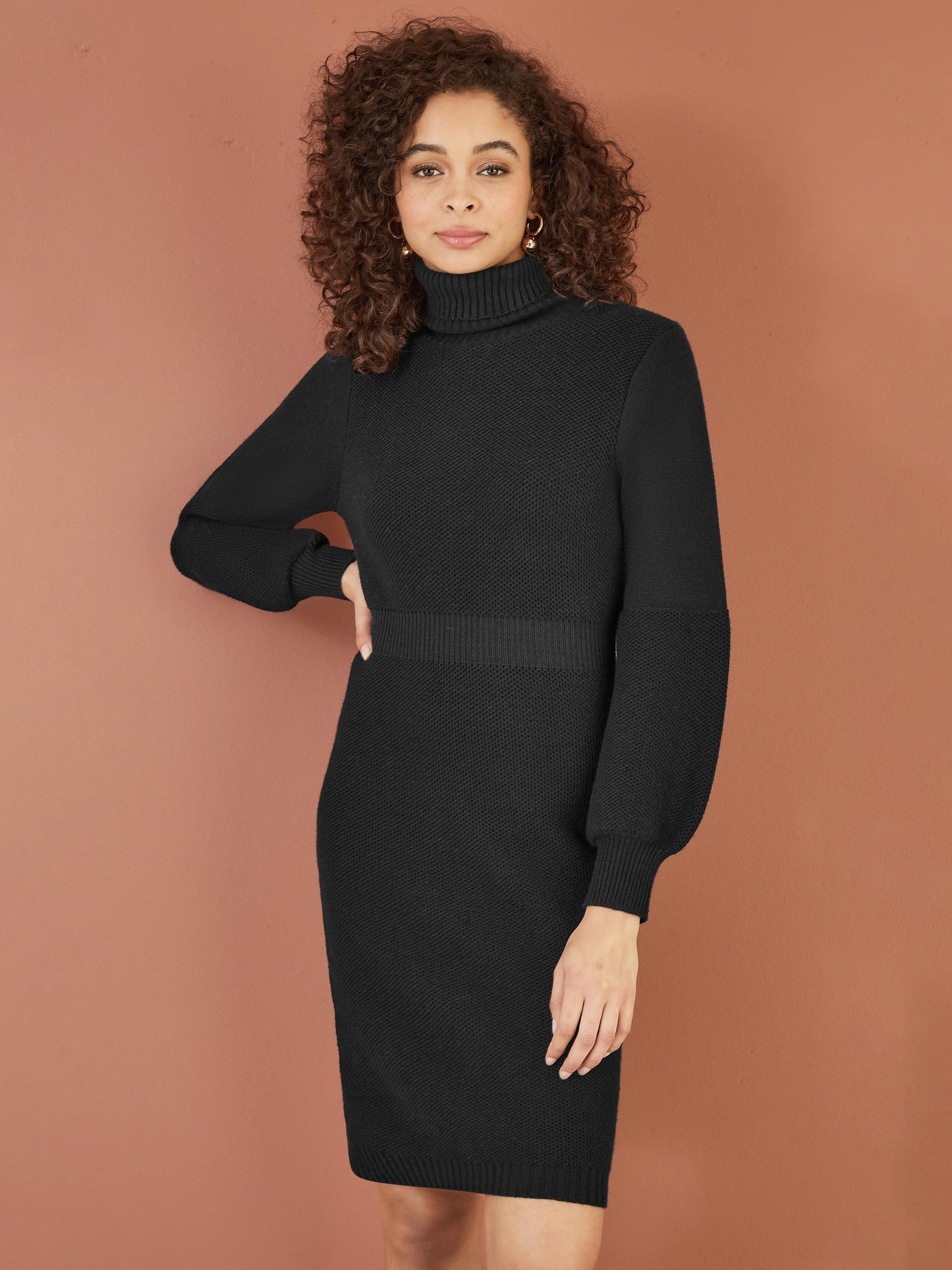 Yumi Roll Neck Knit Jumper Dress, Black