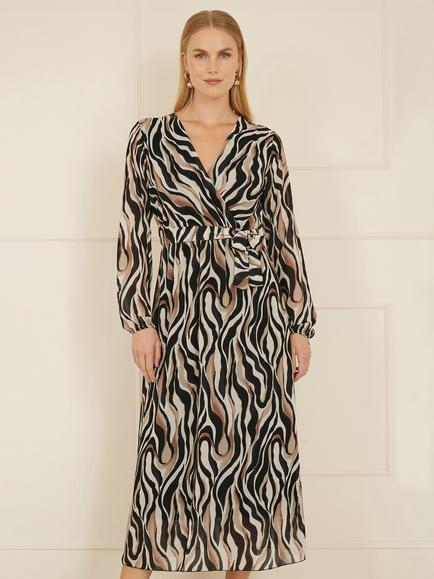 Yumi Animal Swirl Wrap Dress, Black, Black