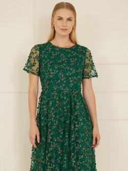 Yumi Embroidered Skater Dress, Green, Green