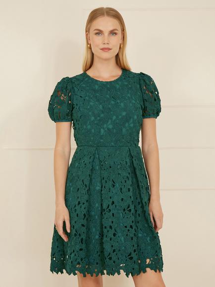 Yumi Lace Skater Dress, Green, Green